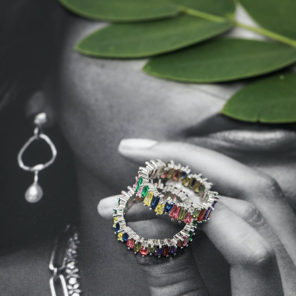 multi colored silver rhinestone ring stackable - Picture 6 of 8